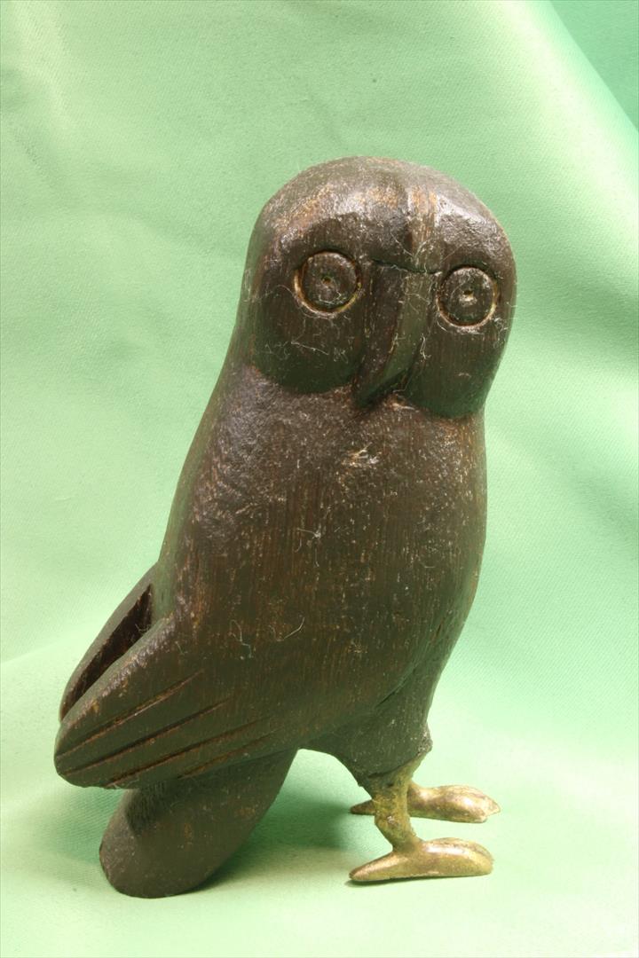 Antiques of wooden owl brass legs hand carved