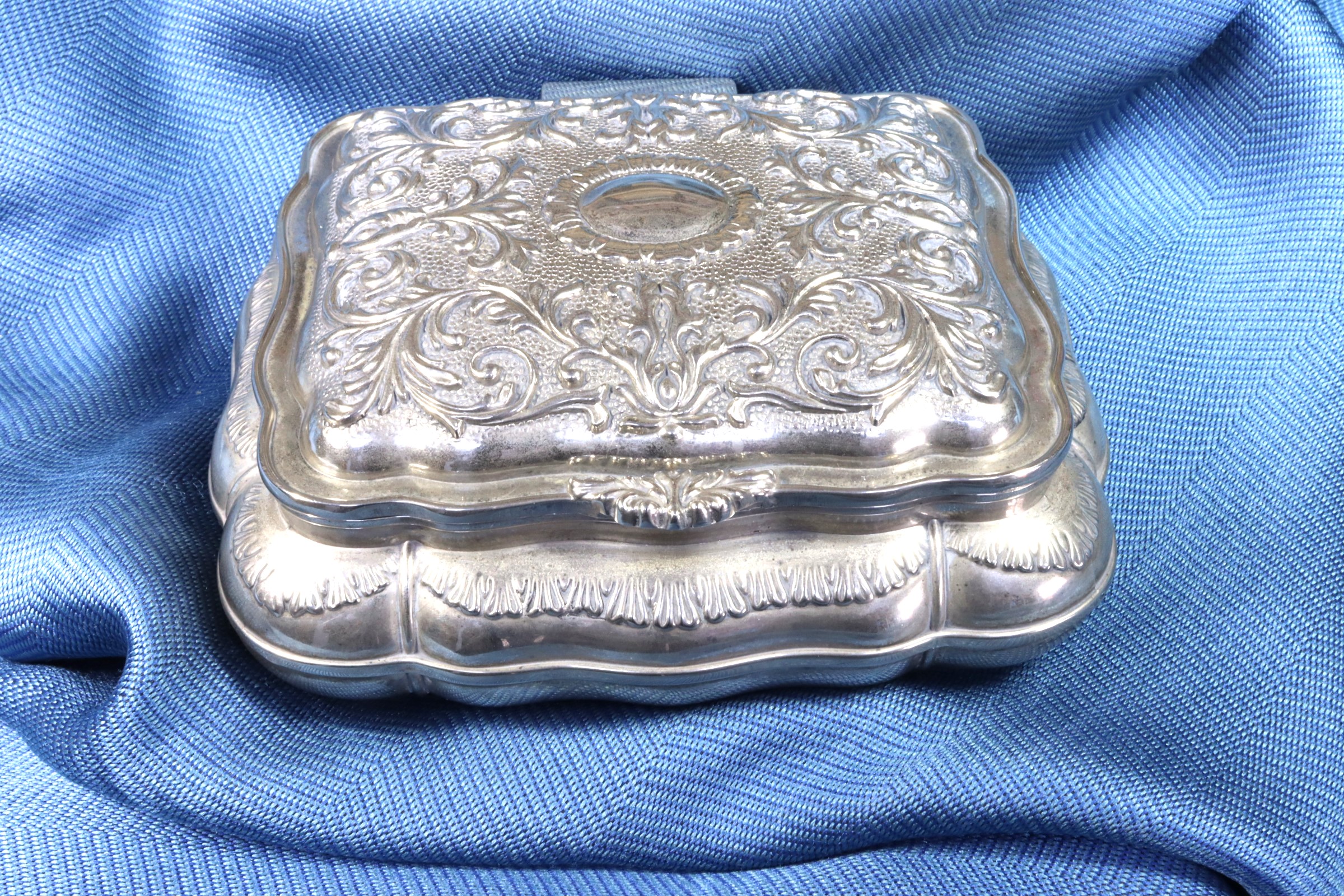 Antiques of metal jewellery box original velvet cover