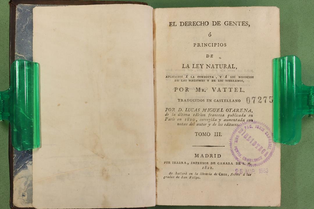 EL DERECHO DE GENTES O PRINCIPIOS DE LA LEY NATURAL. EMER DE VATTEL. (t)