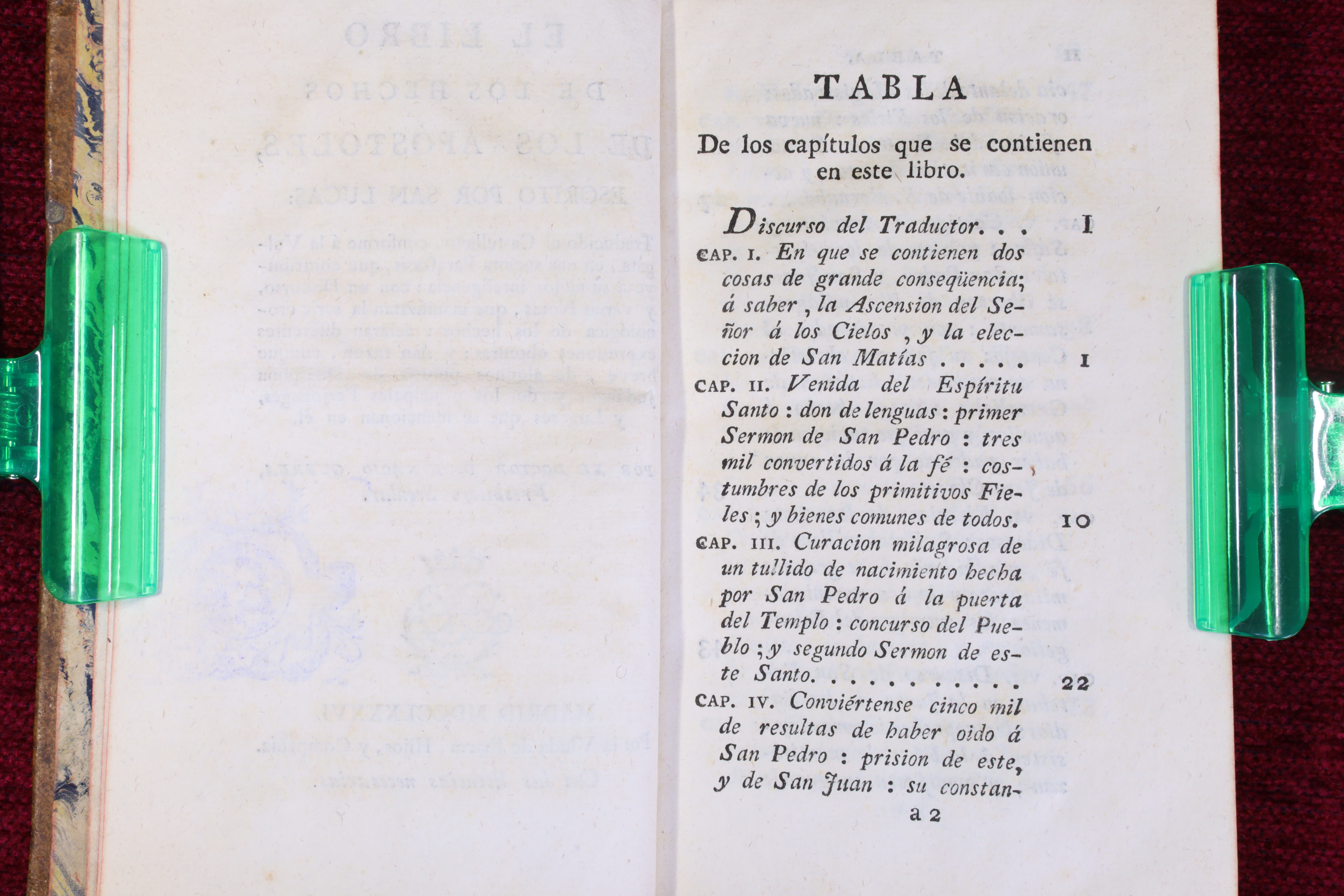 EL LIBRO DE LOS HECHOS DE LOS APÓSTOLES. POR SAN LUCAS. 1786