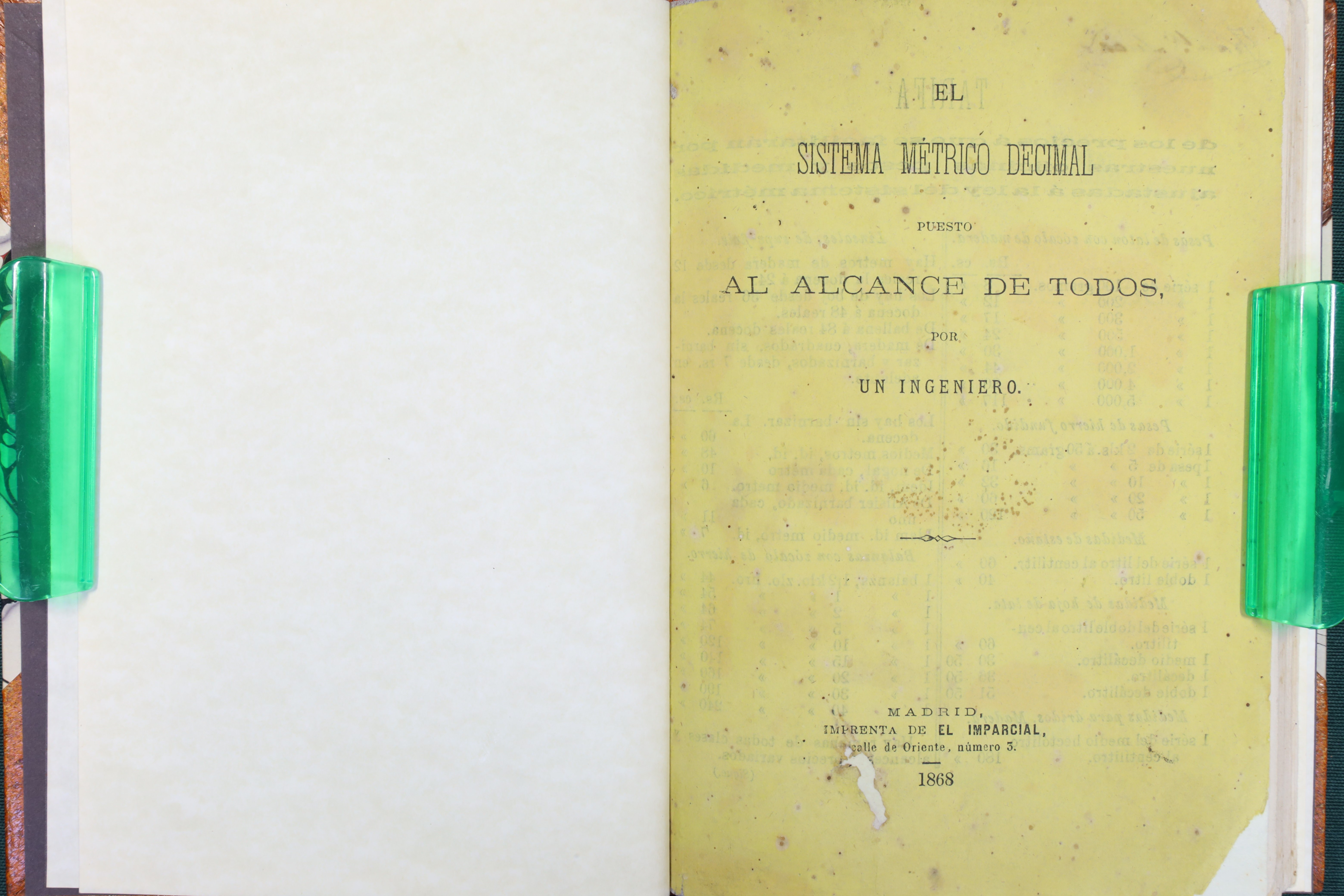 EL SISTEMA MÉTRICO DECIMAL PUESTO AL ALCANCE DE TODOS POR UN INGENIERO. 1868