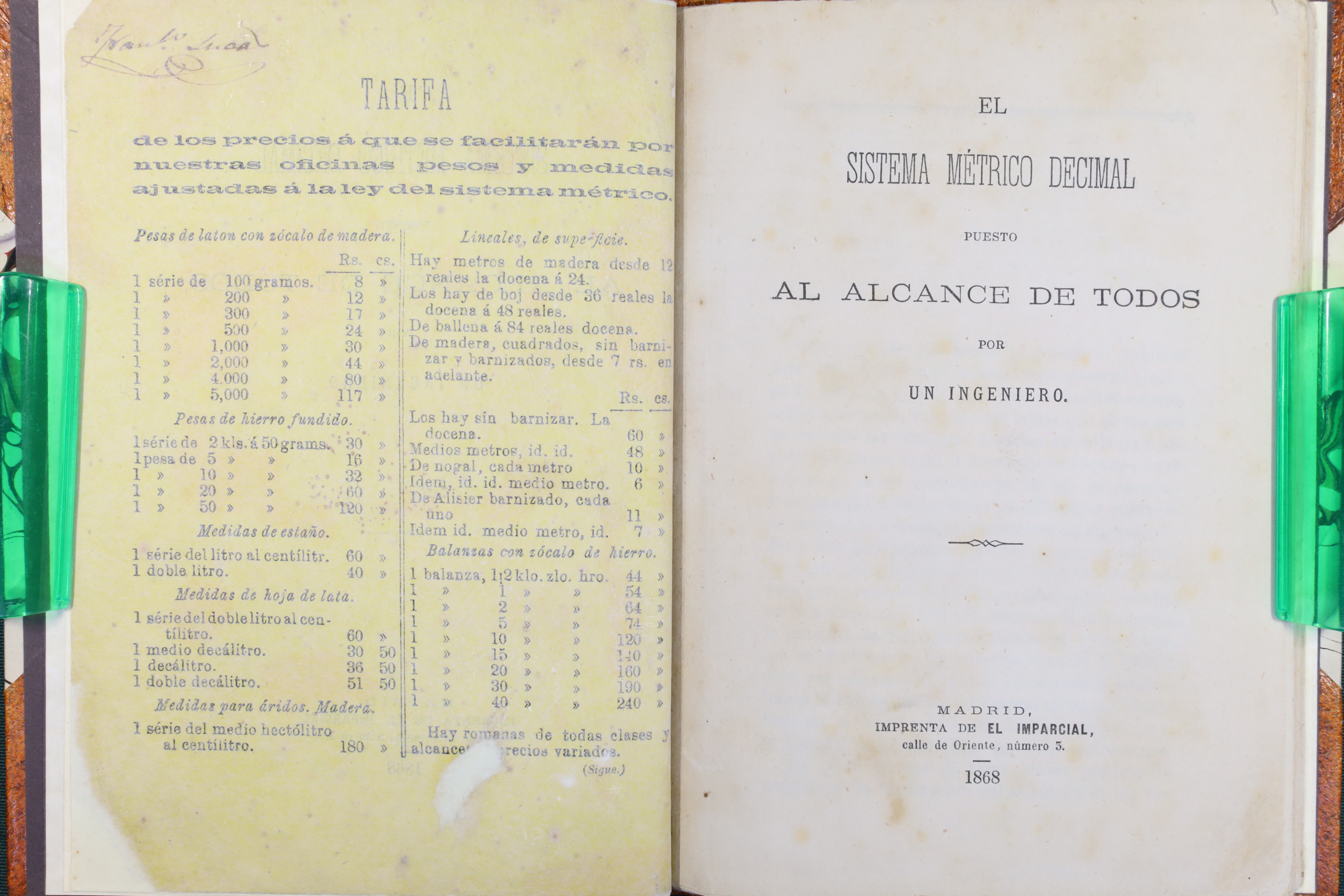 EL SISTEMA MÉTRICO DECIMAL PUESTO AL ALCANCE DE TODOS POR UN INGENIERO. 1868