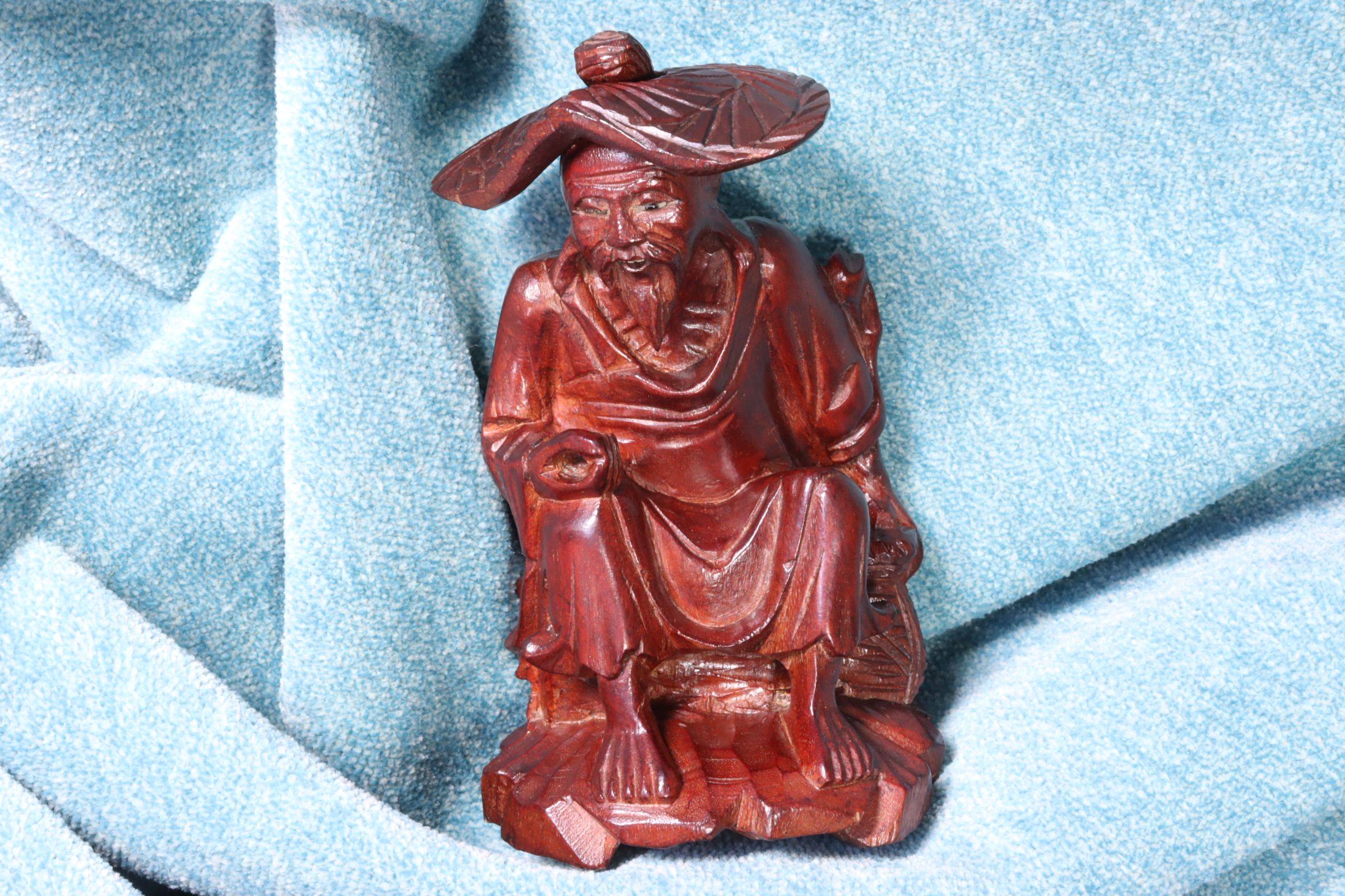 Antiques of chinese old man fisherman sculpture wood carving