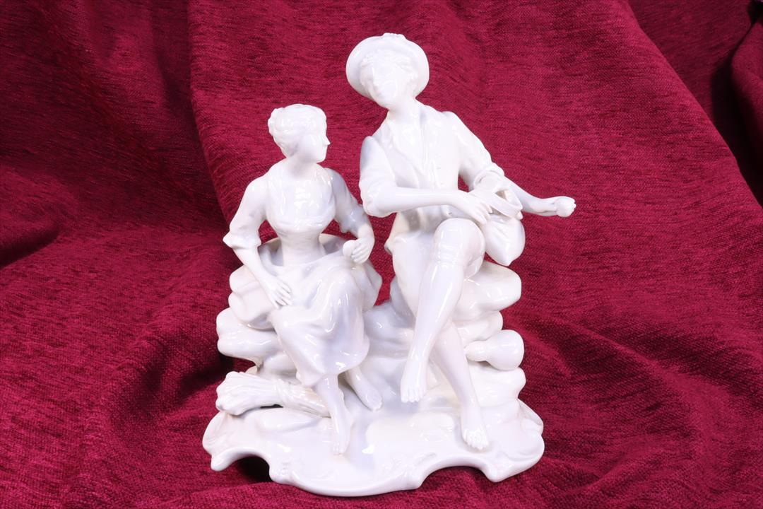 Antiguedades de escultura porcelana pareja de campesinos