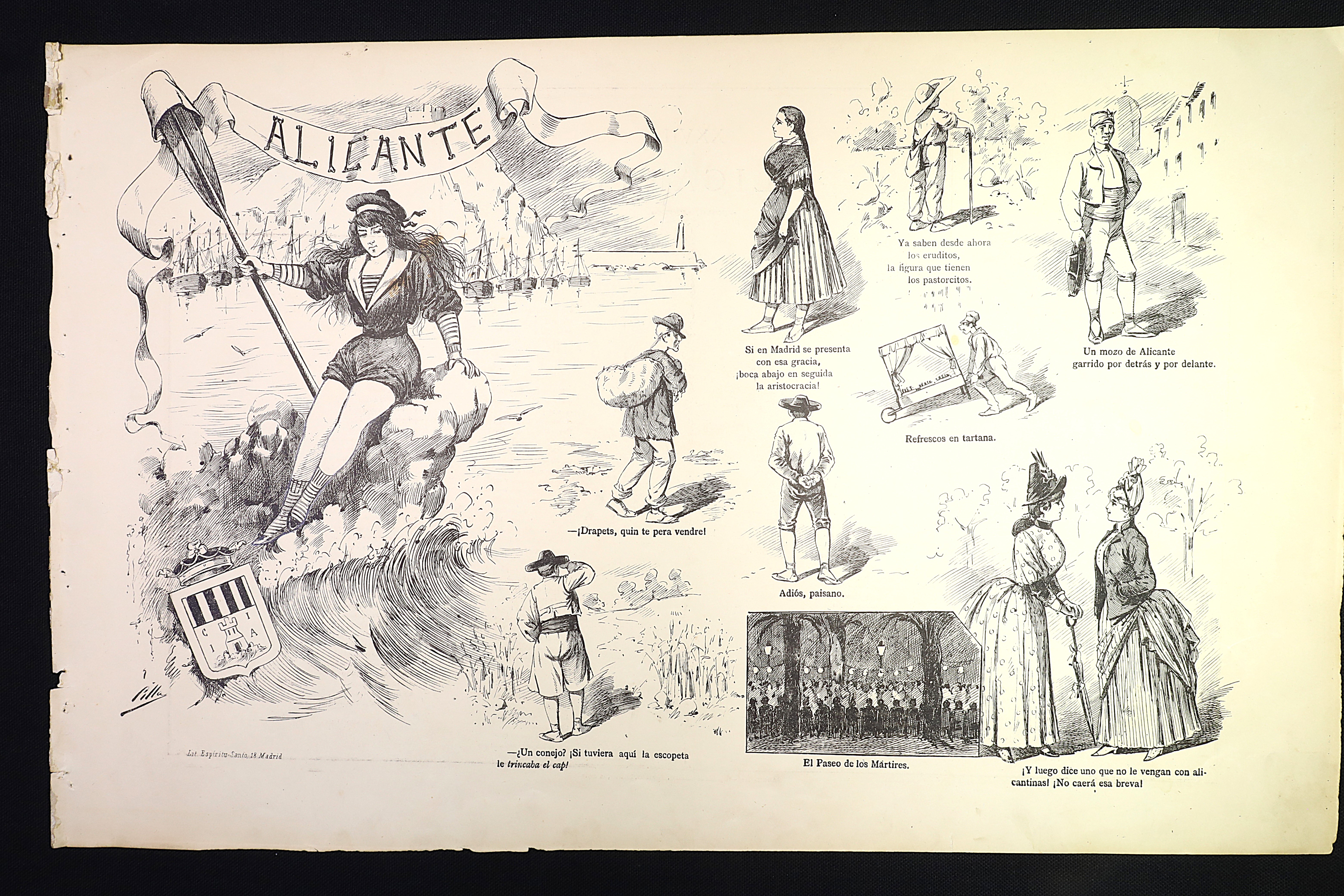 Antiques of engraving lithography comic spain travel notes alicante