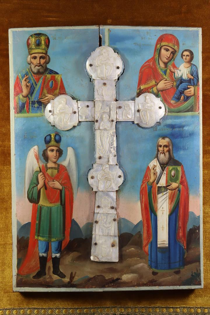 ICONO ORTODOXO RUSO CON CRUZ DE NÁCAR. SAN NICOLÁS DE BARI. S.XVIII (t)