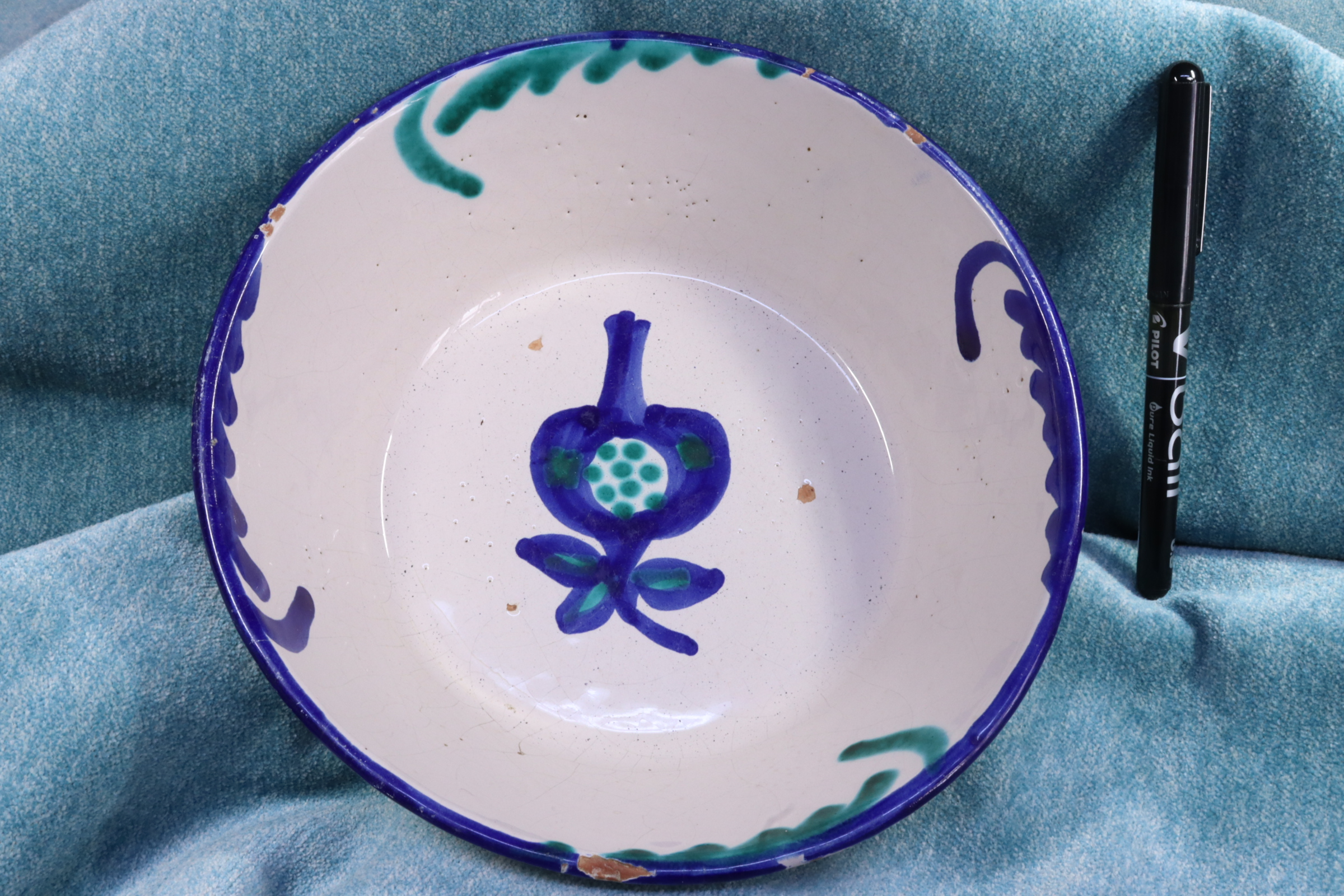 Antiques of fajalauza basin blue and green deep clay bowl