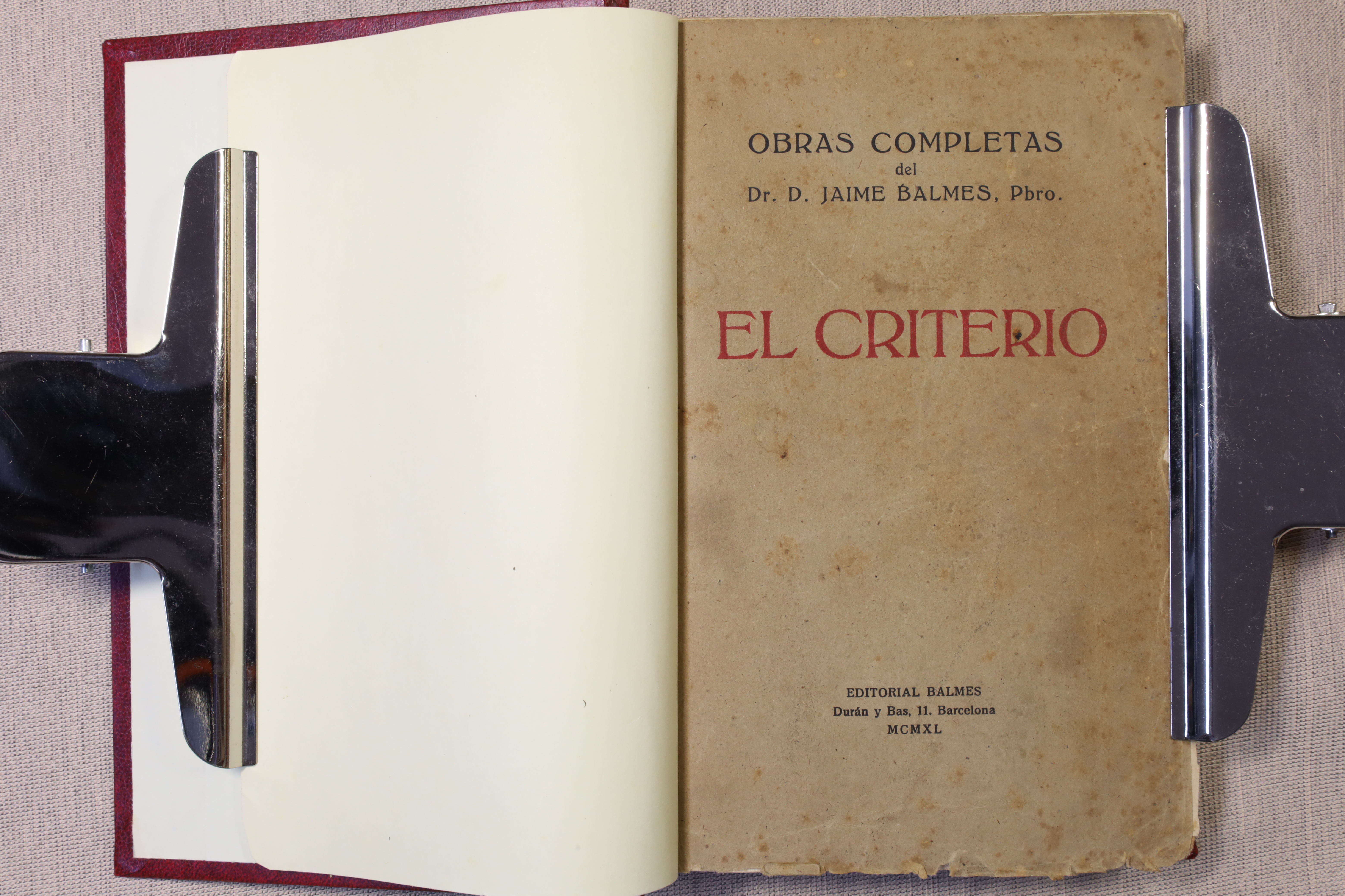 LIBRO EL CRITERIO DE JAIME BALMES. 1940