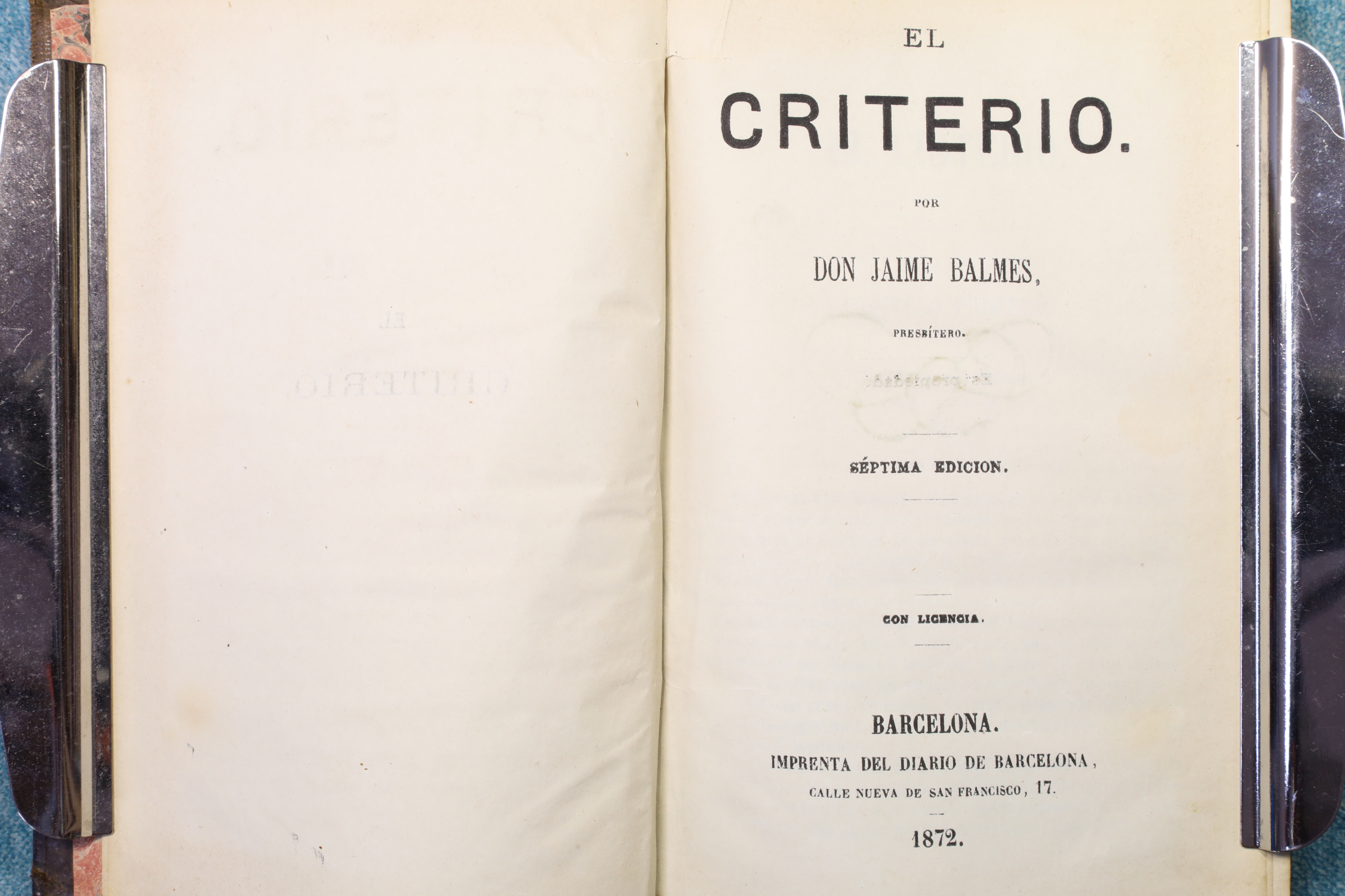 LIBRO EL CRITERIO. JAIME BALMES. 1872