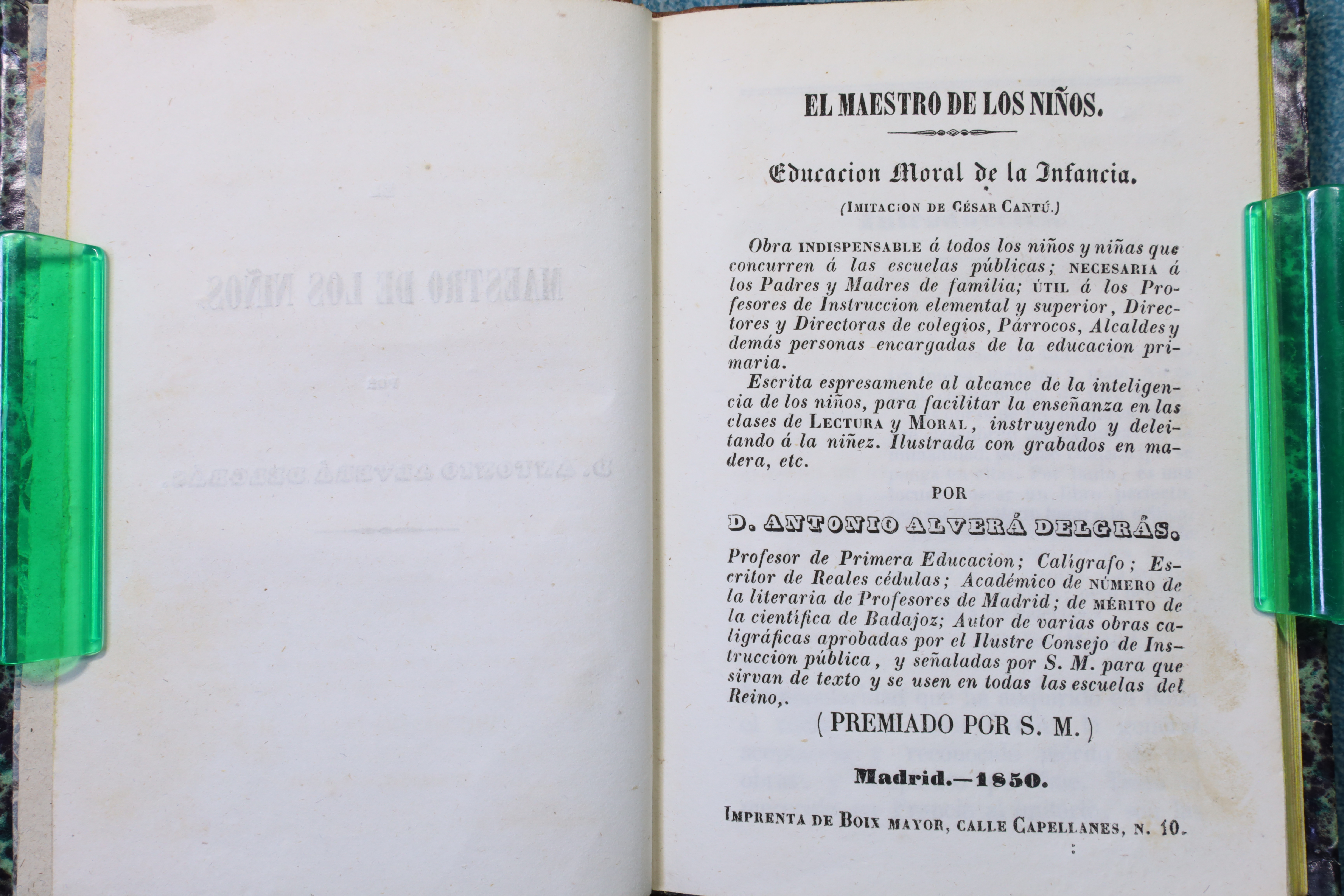 LIBRO EL MAESTRO DE LOS NIÑOS. ALVERÁ. 1850 