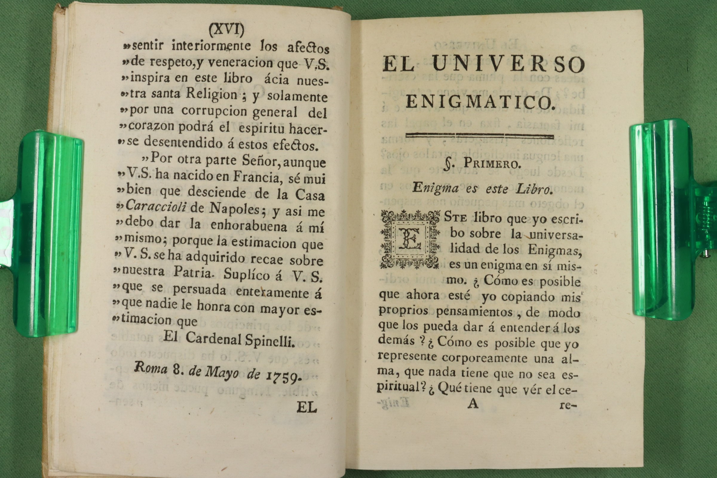 LIBRO EL UNIVERSO ENIGMÁTICO. CARACCIOLO. PERGAMINO. 1778 (t)