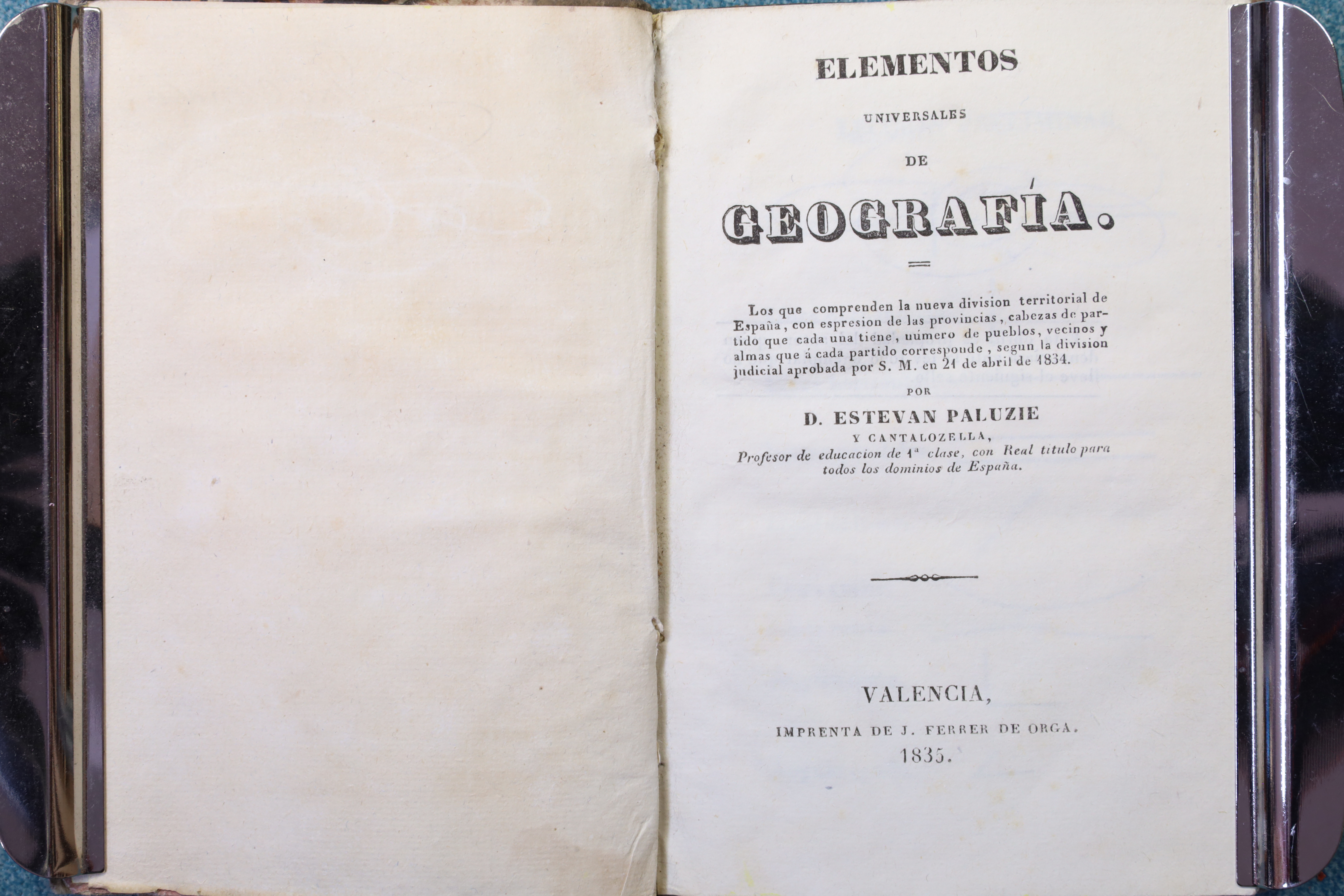 LIBRO ELEMENTOS UNIVERSALES DE GEOGRAFÍA. ESTEVAN PALUZIE. 1835 