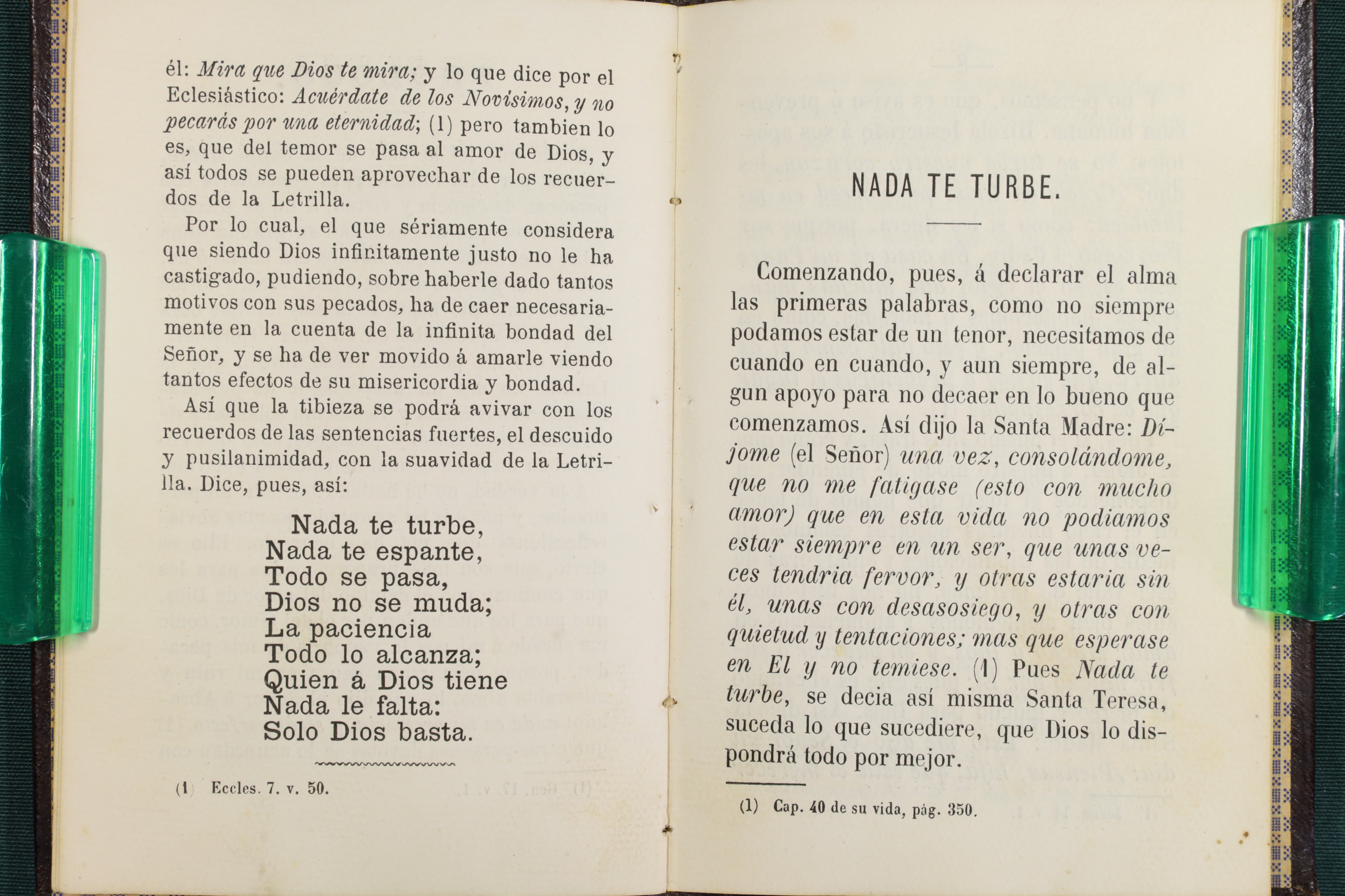 LIBRO GLOSA Y REFLEXIONES DE LA LETRILLA DE SANTA TERESA DE JESÚS. 1874