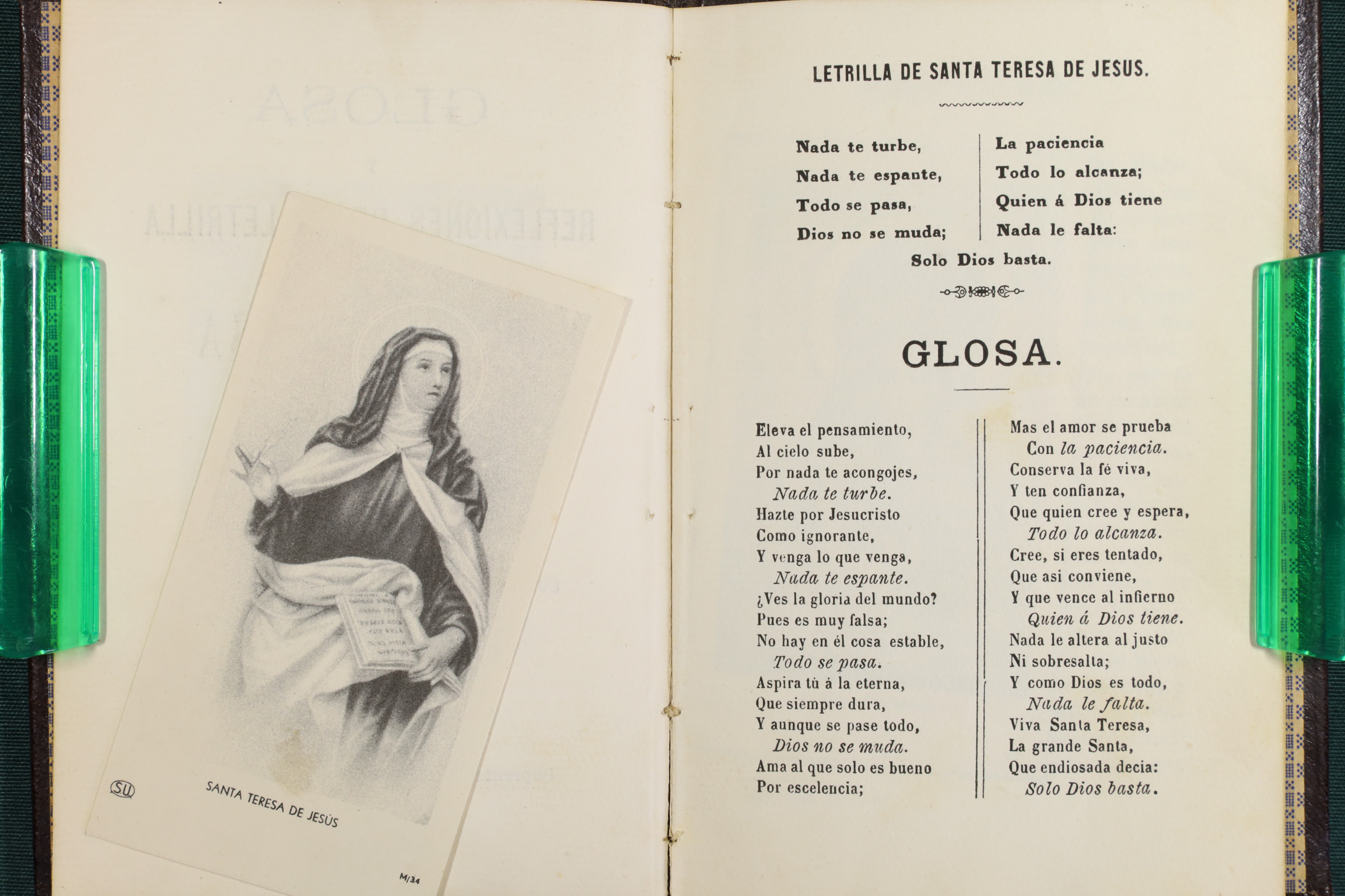 LIBRO GLOSA Y REFLEXIONES DE LA LETRILLA DE SANTA TERESA DE JESÚS. 1874