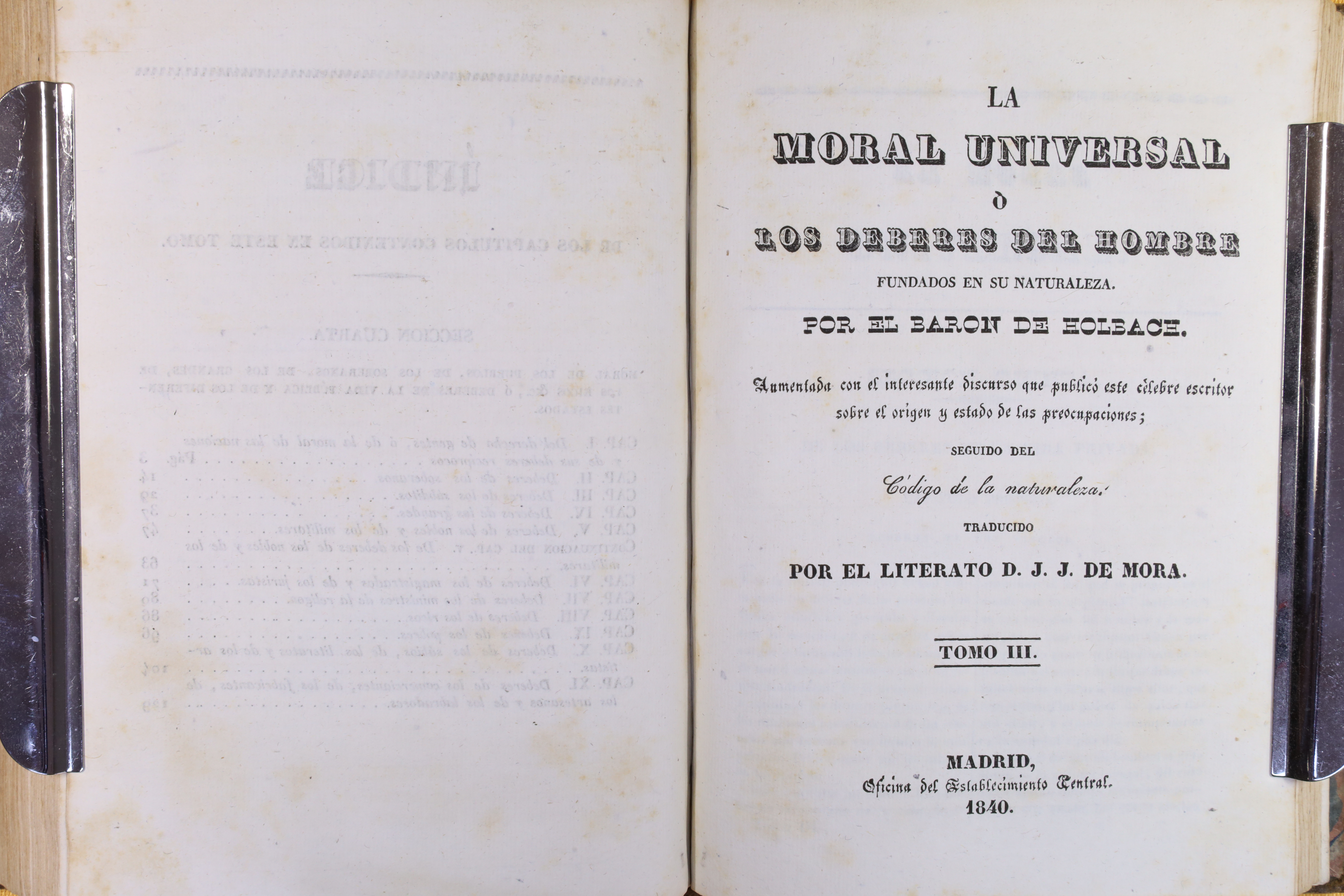 LIBRO LA MORAL UNIVERSAL. TRES TOMOS. 1840 (t)