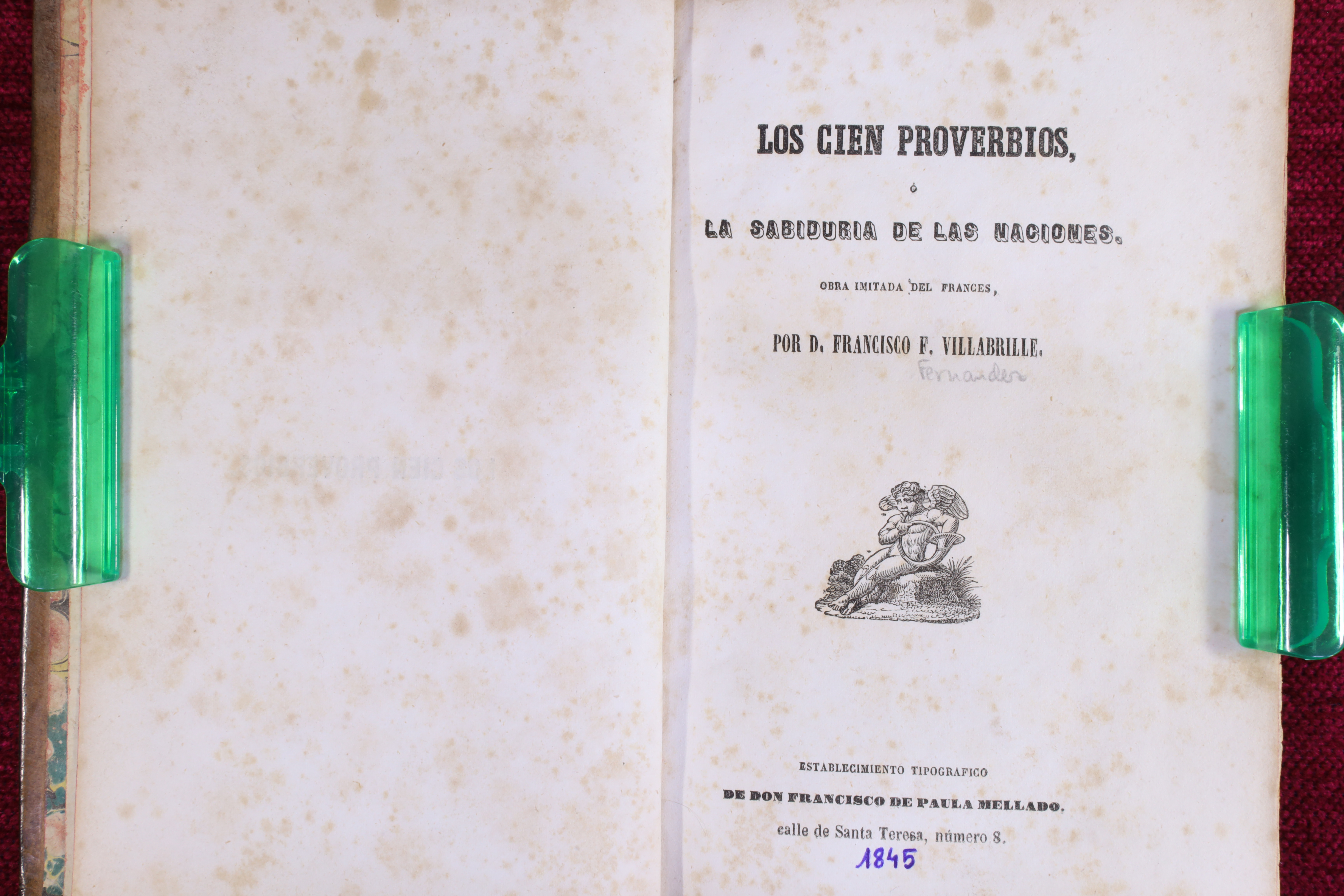 LIBRO LOS CIEN PROVERBIOS O LA SABIDURÍA DE LAS NACIONES. 1845