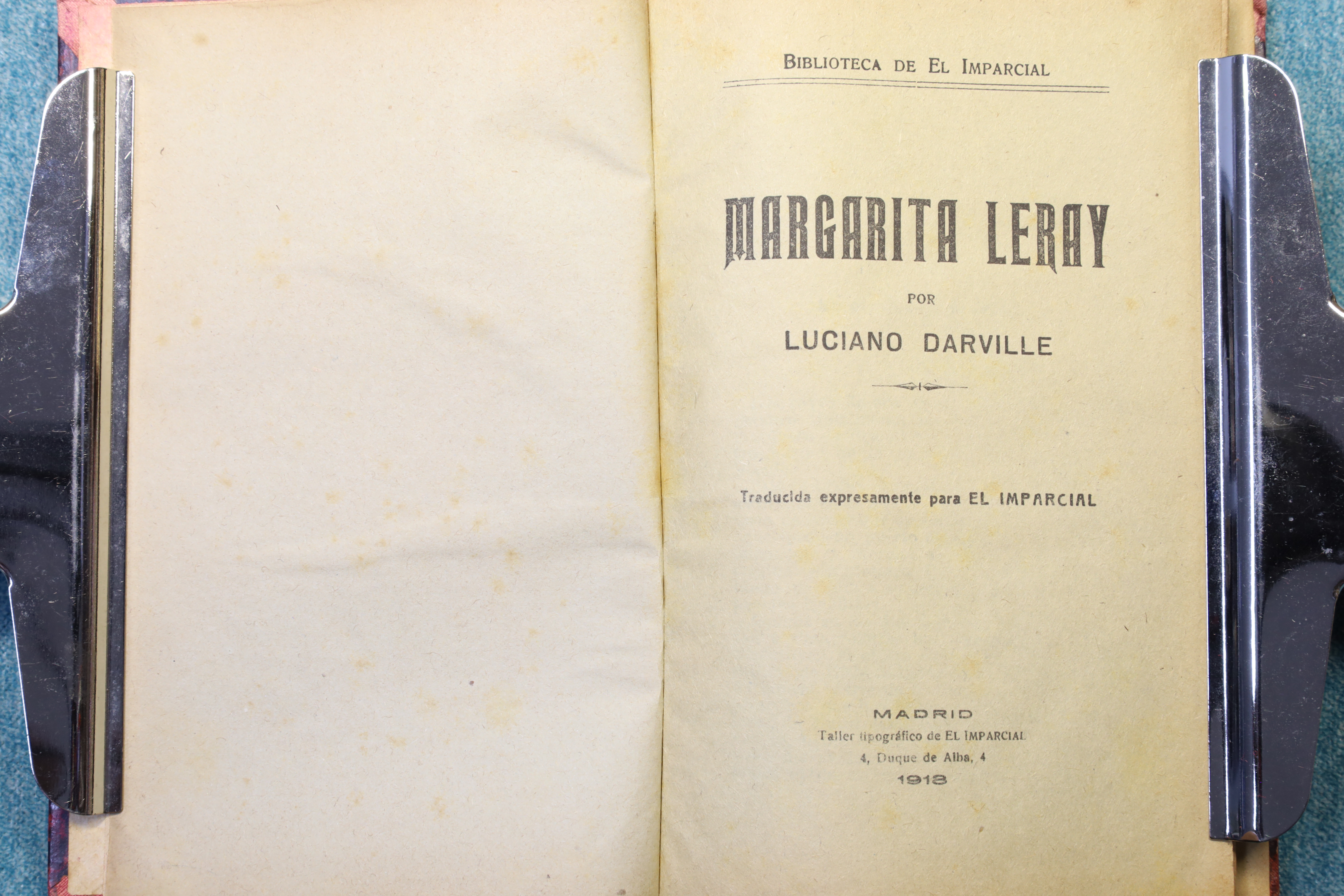 LIBRO NOVELA MARGARITA LERAY. EL IMPARCIAL. 1918 