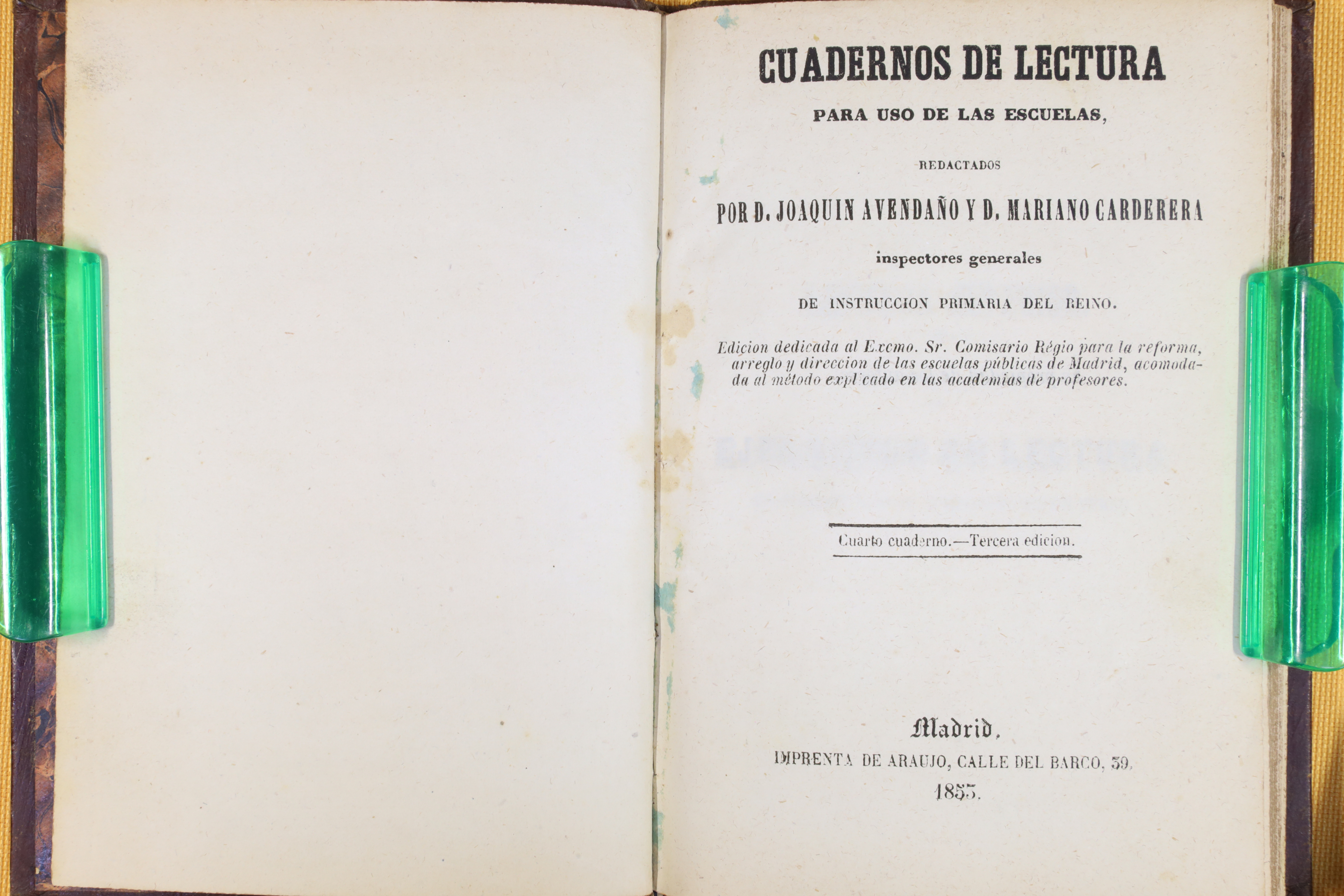 LIBRO PREMIO. CUADERNOS DE LECTURA PARA USO DE LAS ESCUELAS. 1855 