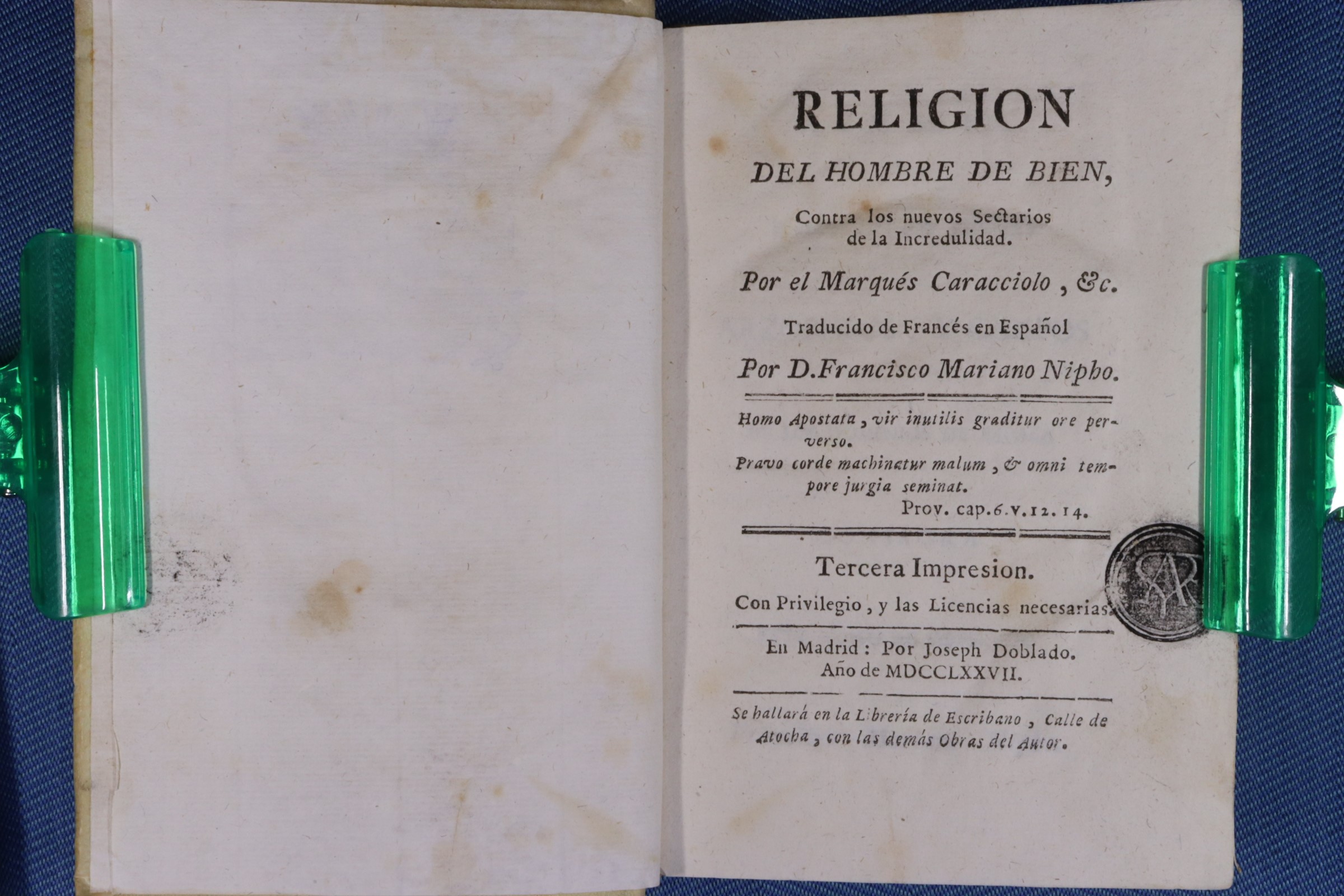 Antiguedades de libro religion del hombre de bien pergamino