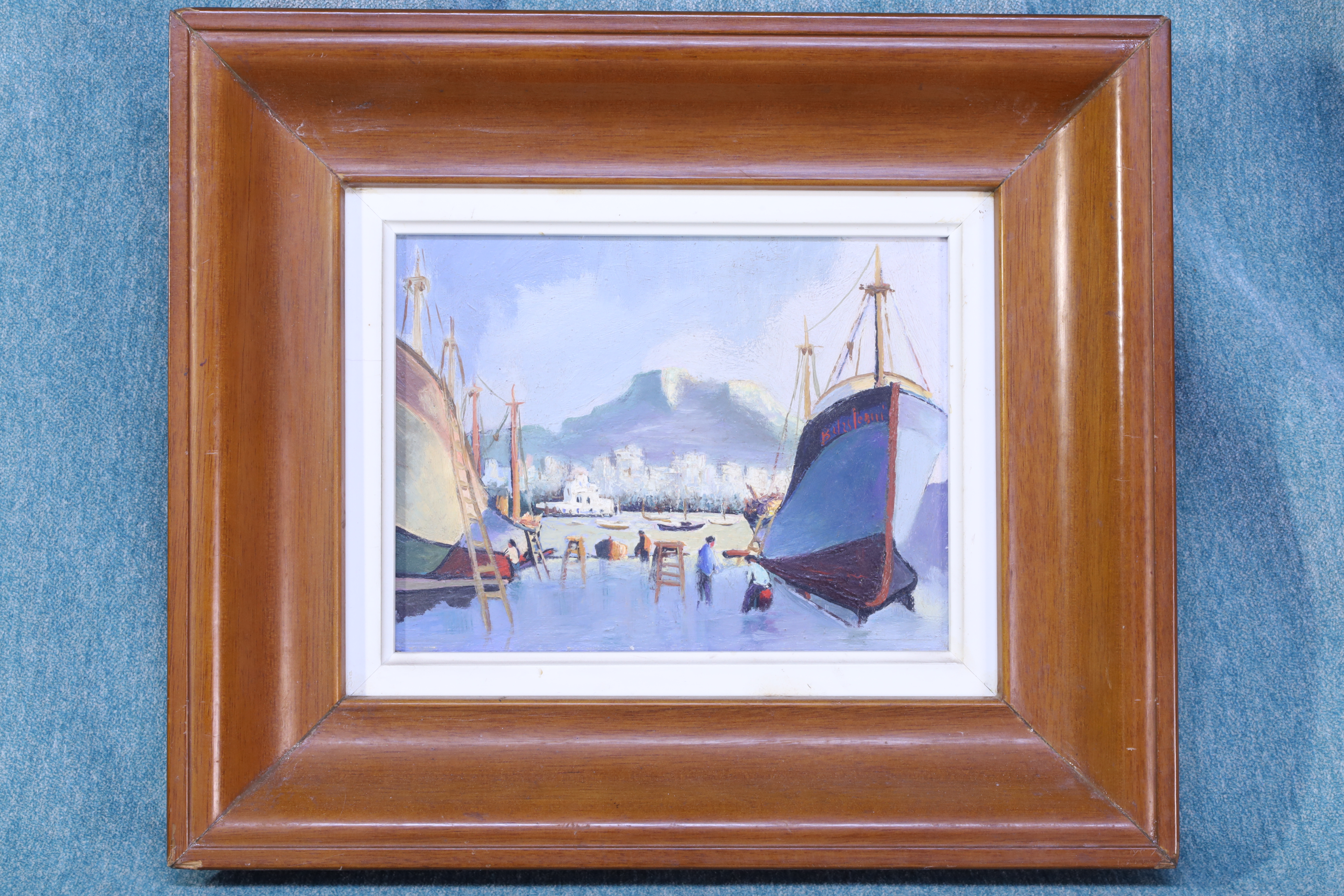 Antiques of oil painting old shipyard alicante balastegui