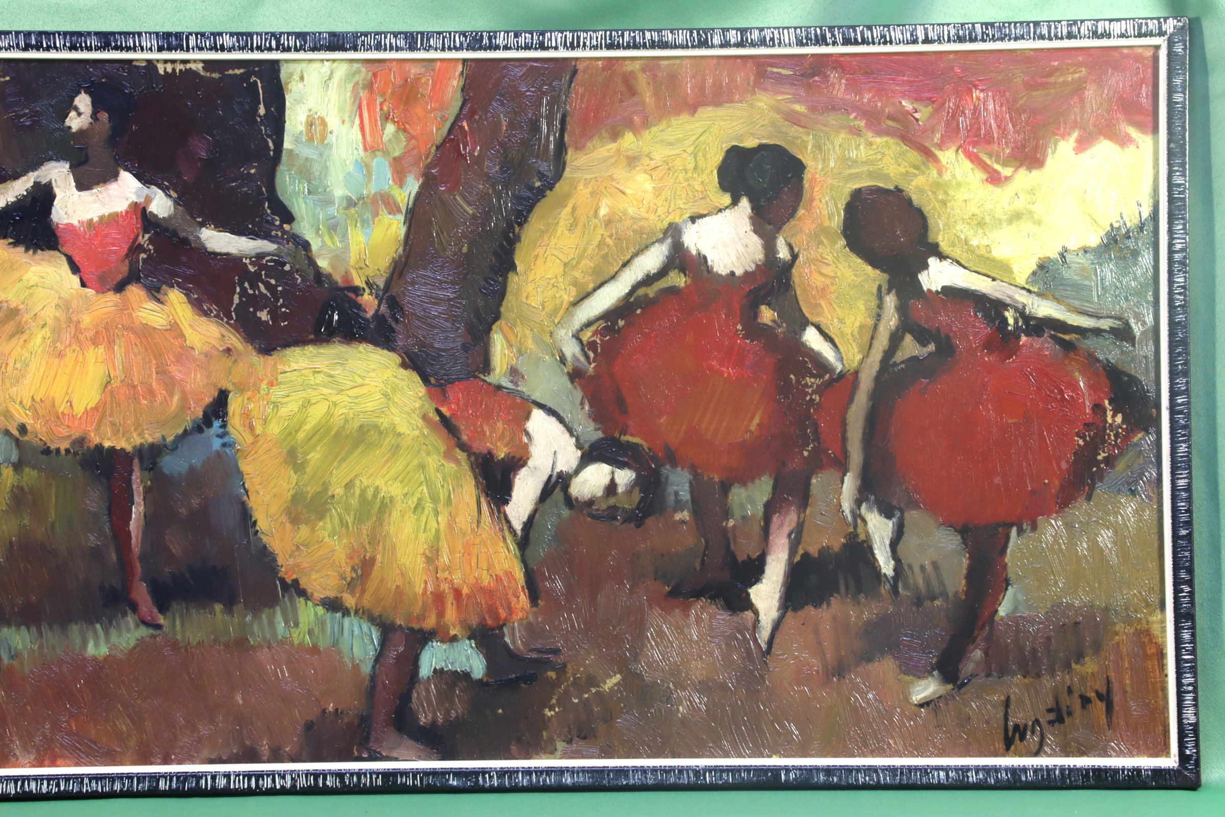 ÓLEO SOBRE CARTÓN. BAILARINAS. RECTANGULAR. FIRMADO. (t)