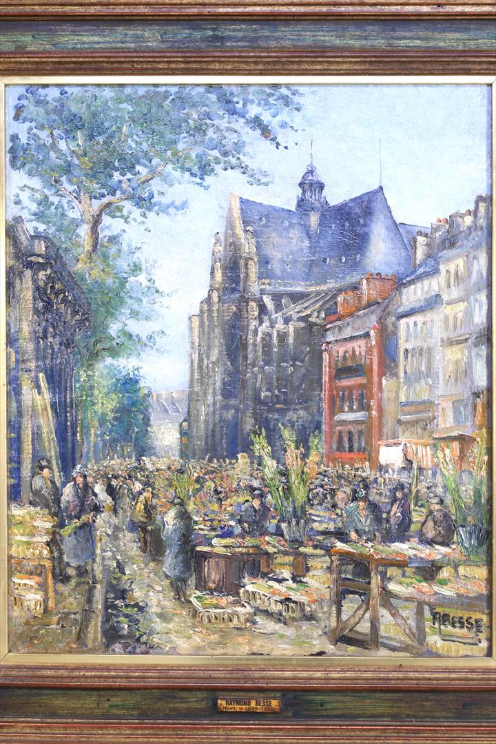 ÓLEO SOBRE TELA FIRMADO. HALLES DE PARÍS. RAYMOND BESSÉ. (t)