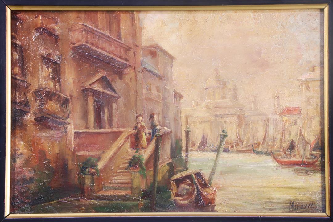 ÓLEO VISTA DE VENECIA. FIRMADO MINAVET. S.XX (t)