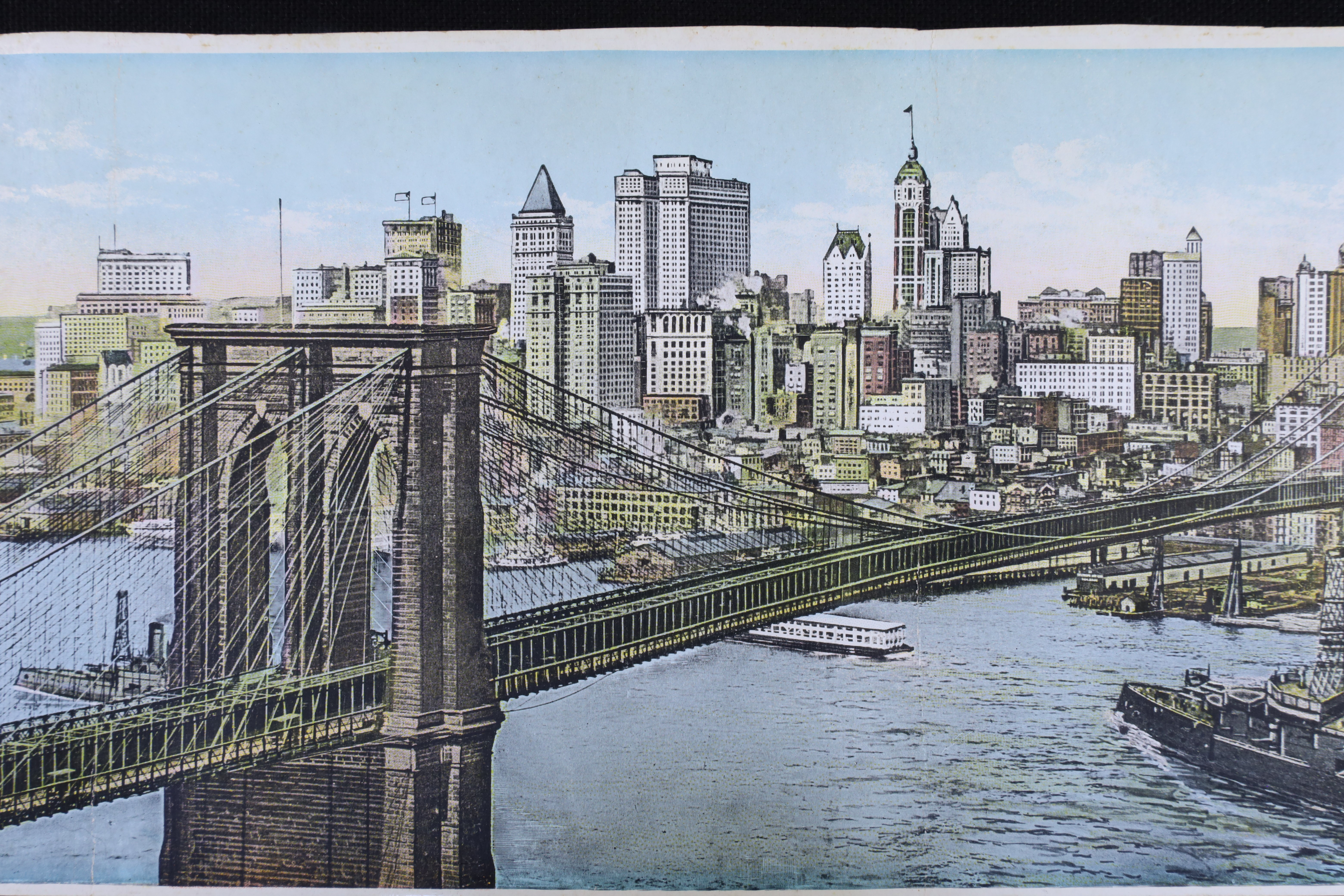 POSTAL RECTANGULAR TRIPLE. PUENTE DE BROOKLYN.  A COLOR. 1915 (t)