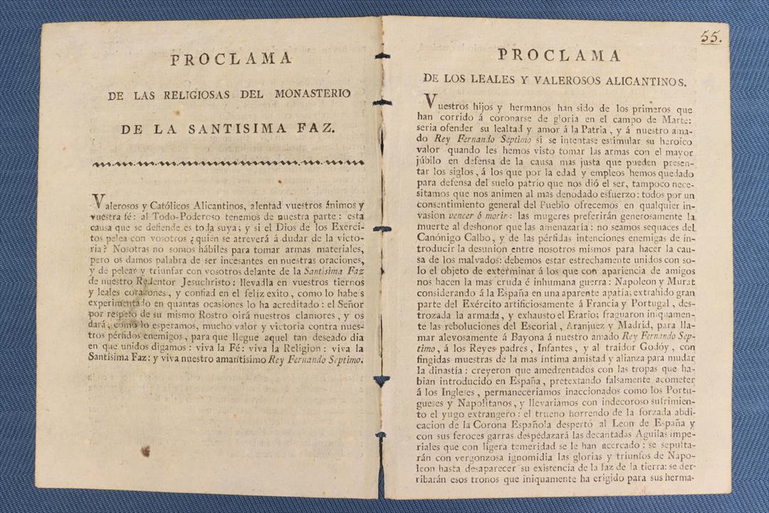 PROCLAMA DE LOS LEALES Y VALEROSOS ALICANTINOS. RELIGIOSAS MONASTERIO SANTÍSIMA FAZ. S.XIX. (t)