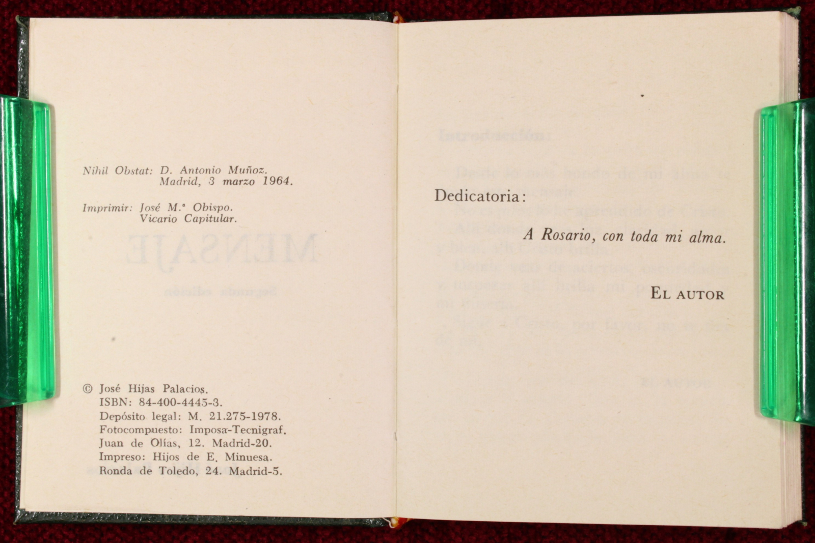 Mini Libro Mensaje. José Hijas Palacio. 1964