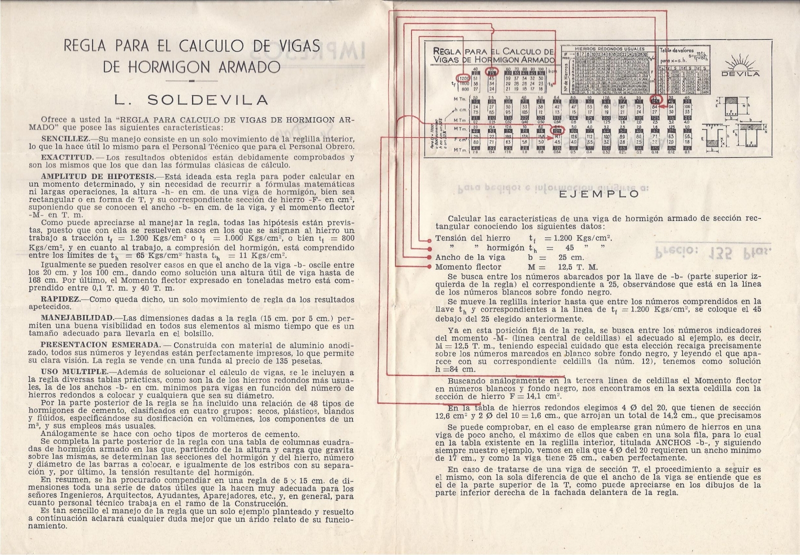 Regla par el calculo de vigas de hormigón armado. L. Soldevila